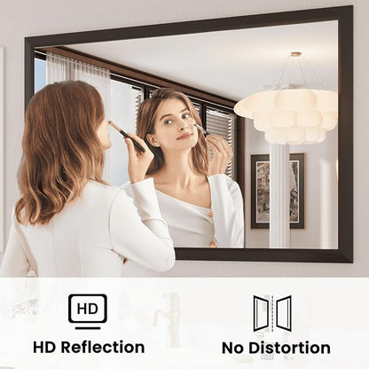 Amorho Bathroom Mirror Black, 60x40 Inch Thick Metal Framed Wall Mirrors