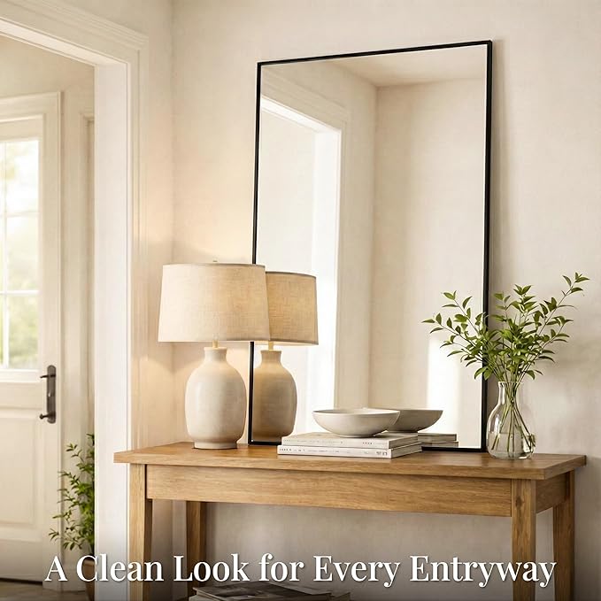 48''x30'' Black Bathroom Mirror, Large Metal Framed Vanity Mirror
