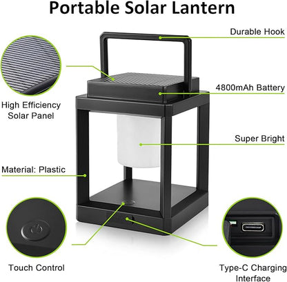 Outdoor Table Lamp, LED Solar Outdoor Lantern, Portable Rechargeable Solar Lamp Waterproof, Touch Control Outdoor Lamps Cordless Lights Decorative for Patio Family Camp/ Reading/ Camping