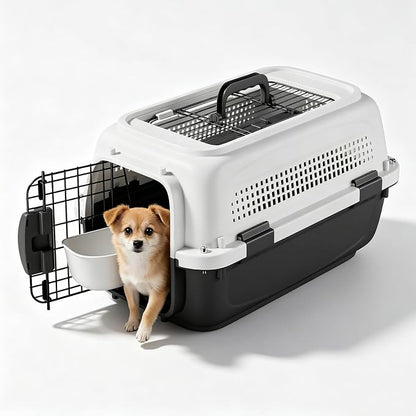 Athena Collection 23" Hard-Sided Pet Carrier with Food Bowl, Grey | Hard-Sided Protection with Top & Front Door Access, 4-Sided Ventilation for Small Dogs and Cats up to 26 LbS