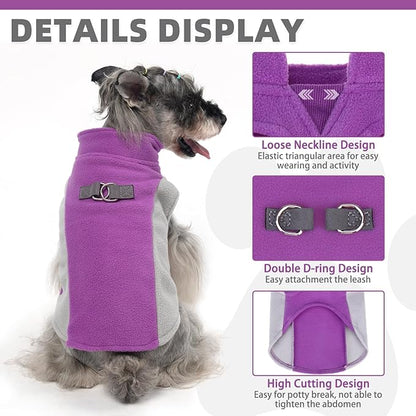 KOOLTAIL Small Dog Sweater - Dog Fleece Vest Jacket with Leash D-Ring for Small Medium Dogs, Soft Pullover Winter Warm Cold Weather Coats, Pet Fall Clothes Outfit for Puppy Cat Boys&Girls, Purple XS