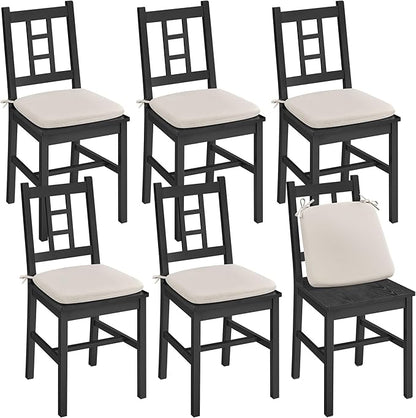 VASAGLE Wooden Dining Chairs, Set of 6, Kitchen and Dining Room Chairs, Removable Cushion, Curved Back, Each Supports 264 lb, Ebony Black UKDC150B16