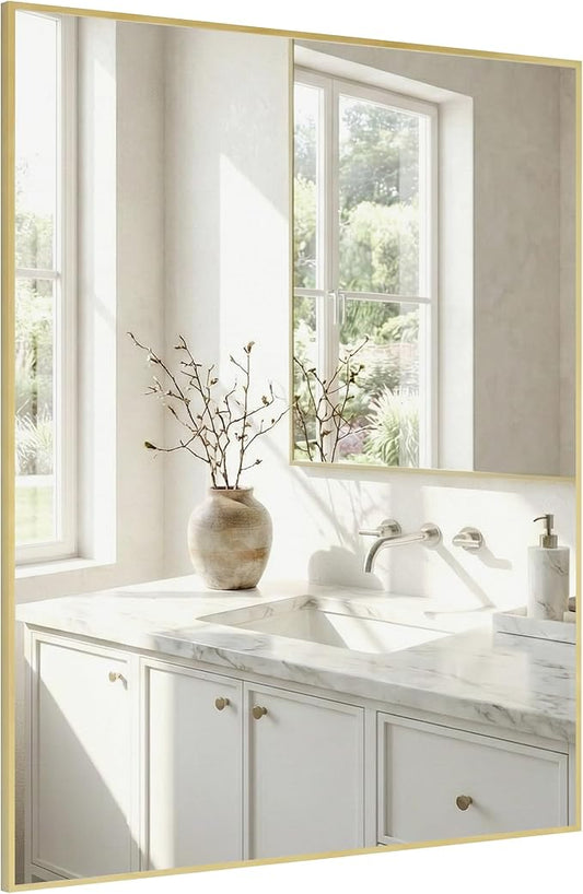 30"x36" Gold Bathroom Mirror for Wall, Metal Framed Vanity Mirror, Large