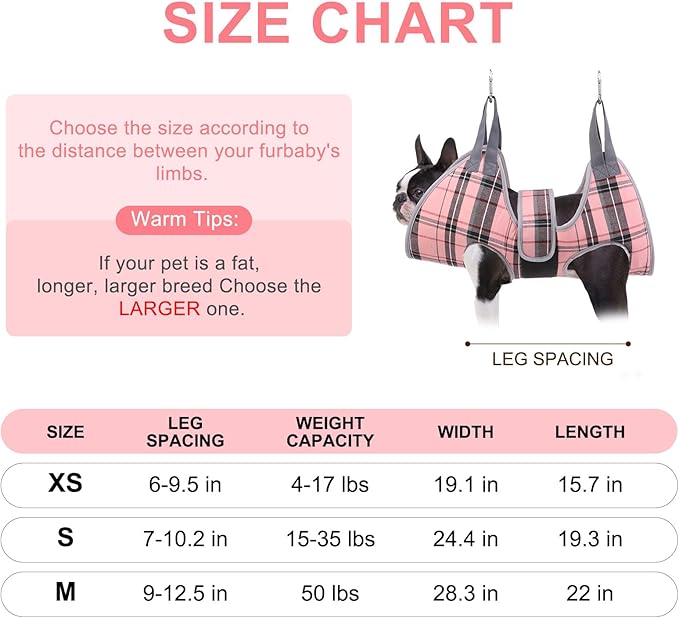 BEAUTYZOO Dog Grooming Hammock for Small Dogs Cat- Dog Sling for Nail Trimming/Clipping- Dog Hanging Harness Holder with Thick Fabric Neck Support & Strap Restraint Claw Care, Pink XS
