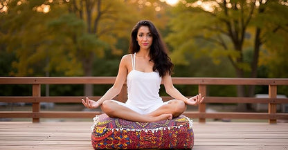CRAFT KALA Large Hippie Mandala Meditation Floor Ottoman Pillow Cushion Pouf Cover Square Poufs Bohemian Circle Floor Cushion Case Outdoor Fireplace Yoga Living Room Decor Cover New Orange, 16" Square