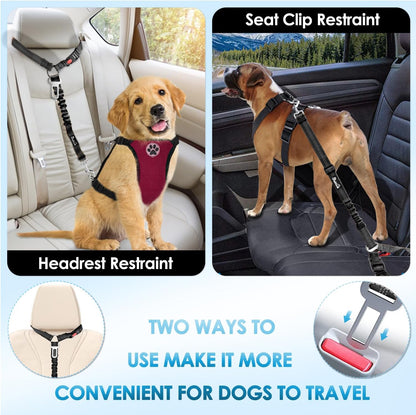 Lukovee Dog Seatbelt Leash for Cars, 2 Pack Pet Safety Car Seat Belt with Adjustable Buckle & Reflective Bungee, Connect Dog Harness in Vehicle Car Dogs Restraint Travel Daily Use (Black)