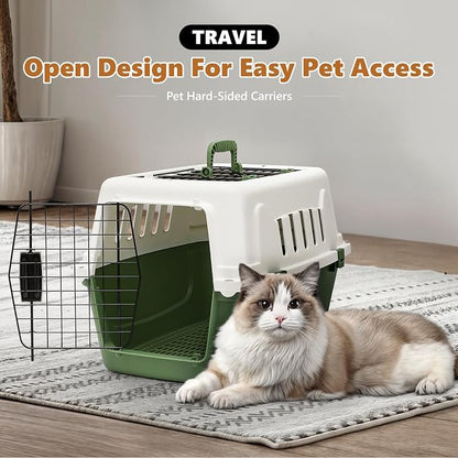 Athena Collection 22" Hard-Sided Travel Pet Carrier for Small Dogs and Cats | Plastic Dog Crate with 2-Door Top & Front Load, Ventilation, Security Lock, Cat Dog Carrier for Pet, up to 22lbs, Green