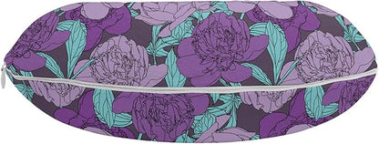 Ambesonne Peony Travel Pillow Neck Rest, Pastel Tone Delicate Peonies with Curled Leaves Vintage Style Tangled Arrangement, Memory Foam Traveling Accessory for Airplane and Car, 12", Purple Teal