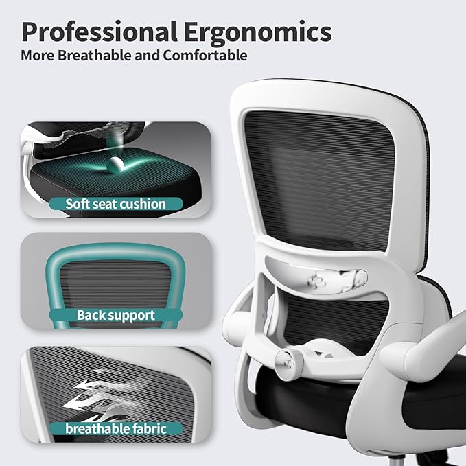 TRALT Office Chair - Ergonomic Desk Chair with Adjustable Lumbar Support, Mesh Computer Chair, Executive Chairs for Home Office Comfortable Lumbar Support (White+Black)
