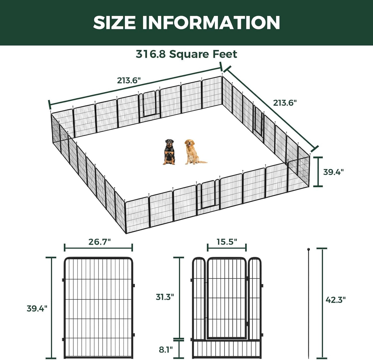 FXW Rollick Unleashed Dog Playpen for Indoor, Yard, RV Camping, 40 inch 32 Panels for Medium and Large Dogs, Black│Patented