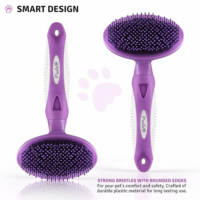 Round Bristle Pet Brush for Dogs and Cats - Soft Dog Brush for Grooming Short or Long Hair - Gentle Tool for Sensitive Skin Removes Dander, Dirt, and Detangles (Purple)