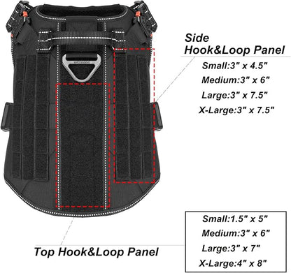 ICEFANG Tactical Dog Harness,for X-Large Dogs,Reflective No Pull Dog Vest | with Control Handle, Adjustable,Front Hook,2 Leash Clips,No Choke,Soft Padded,MOLLE Panel,Black,X-Large