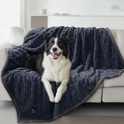 Waterproof Pet Blanket, Liquid Pee Proof Dog Blankets for Sofa Bed Couch, Reversible Sherpa Fleece Furniture Protector Cover for Small Medium Large Dogs Cats,Dark Grey Large（65" x 57"）
