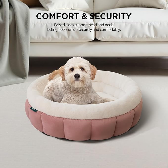 BALANCE Cat Beds for Indoor Cats, Washable Round Cat Bed, Cute Kitten Bed with Anti-Slip Bottom for Kitty and Puppy, 23 Inches, Mellow Rose