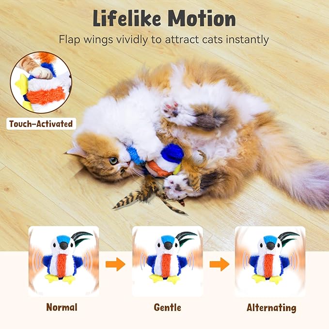 Interactive Cat Toys for Indoor Cats, Hanging Catnip Electric Kitten Toys - Automatic Flying Bird Cat Wand Toy for Bored Indoor with Timer Touch Start