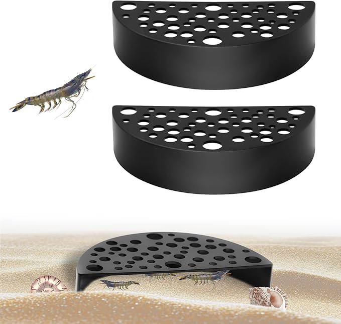 2Pcs Black Shrimp Cave Ornaments, Good Size Half Moon Shrimp House Decor, Fish Hiding Tools Supplies, Accessories Decor Supplies Can Be Used in Aquariums