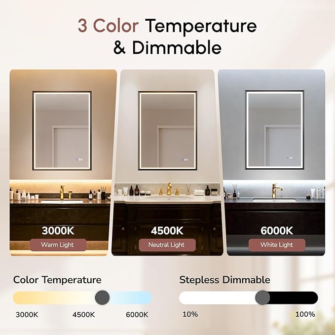 USHOWER 36X30 LED Bathroom Mirror