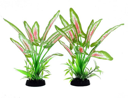 Silk Aquarium Plants for Betta Fish Tank, 2 Pcs 8 Inch Small Silk Aquarium Plant Aquatic Water Grass Decoration (Green-Wine, 8 Inch)