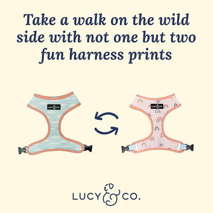 Lucy & Co. Reversible Dog Harness - Water-Repellent Neoprene, Dual-Print Design, Easy Swap Style, Adjustable Comfort Fit - in the Clouds Reversible Harness - X-Small
