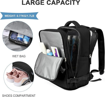 coowoz Travel Backpack For Women Men,Carry On Backpack,Hiking Backpack Waterproof Outdoor Sports Rucksack Casual Daypack Travel Essentials(Black) 25L