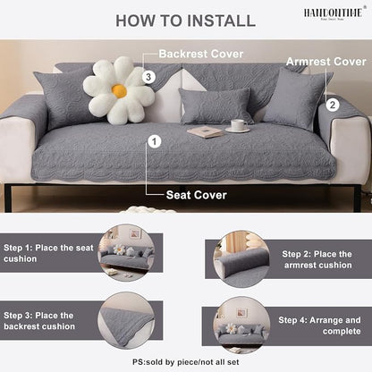 HANDONTIME Soft Cotton Sofa Cover Pet Friendly, Embroidery Elegant Pet Couch Cover, Jacquard Dog Couch Protector Washable for Sectional, Anti-Slip Dog Furniture Protector (Dusty Purple, 35.4" x 63")