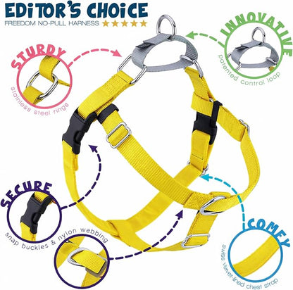 2 Hounds Design Freedom No Pull Dog Harness, Adjustable Harness and Leash Set, Easy Walking & Comfortable Control, Fits Small, Medium & Large Dogs, Solid Colors, Made in USA, 1" MD, Yellow