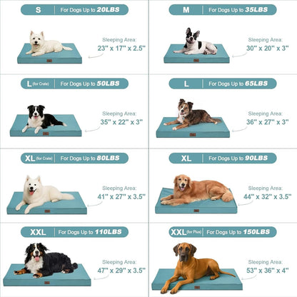 Outdoor Extra Large Dog Crate Bed, Big Waterproof Dog Bed for Large Dogs, Orthopedic Egg Foam Pet Bed Mat with Removable Cooling Cover, Light Blue
