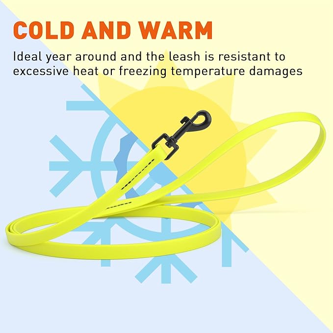 Dogline Biothane Waterproof Dog Leash Strong Coated Nylon Webbing with Black Hardware Odor-Proof Easy to Clean High Performance for Small or Large Dogs Made in USA 4 or 6 ft Lead, Safety Yellow