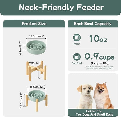 Havniva Elevated Slow Feeder Dog Bowls, Ceramic Dog Bowl Slow Feeder | 0.9 Cups Raised Slow Feeding Bowl for Small Breed, Puzzle Dog Food Bowl with Wooden Stand, Non-Slip, Anti-Choking