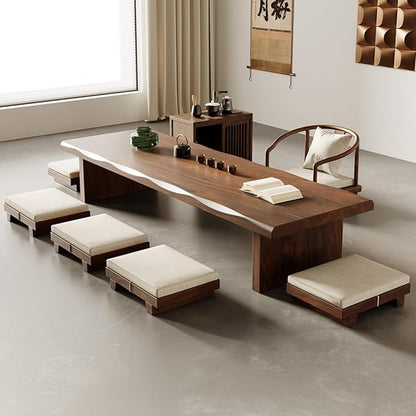 Solid Wood Japanese Tea Table, Simple and Modern Low Design, Tatami Tea Style, Zen-Inspired Kotatsu, Bay Window Seating, Floor Style (Walnut, 180 * 60 * 35cm)