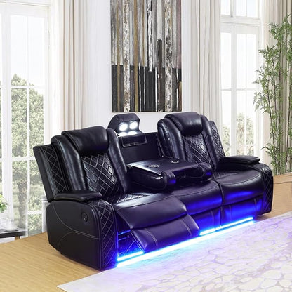 A Ainehome Luxury Furniture Sets Power Recliner Sofa Set Recliner Leather Sofas Loveseat Chair for Living Room Furniture/Small Space/Rv/House/Office/Theater Seating (F-Black,Sofa(3seater))