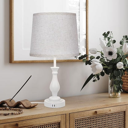 Farmhouse Table Lamp Touch Control 3-Way Dimmable Table Lamp, Modern Nightstand Lamp with 2 USB Port Bedside Desk Lamp with Fabric Shade for Living Room Bedroom Hotel (Pack 1-Off White)