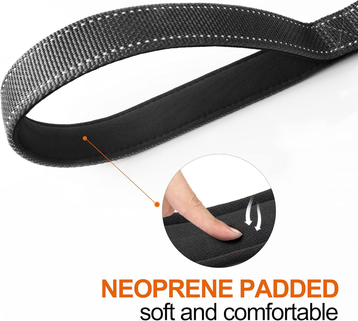 TwoEar 4FT 1IN Strong Black Dog Leash with 2 Padded Handles, Traffic Handle Extra Control, Comfortable Soft Dual Handle, Auto Lock Hook, Reflective Walking Lead for Small Medium and Large Dogs