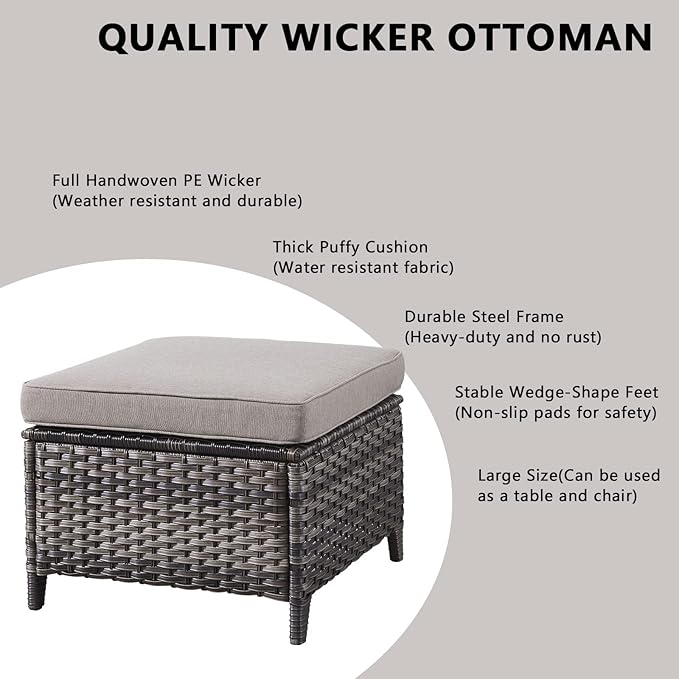 Rilyson Wicker Patio Furniture Chairs Set - 8 Piece Rattan Outdoor Patio Sectional Conversation Sets with Sofa,Armrest Chairs,Coffee Table and Ottomans for Porch Deck Garden(Mixed Grey/Grey)