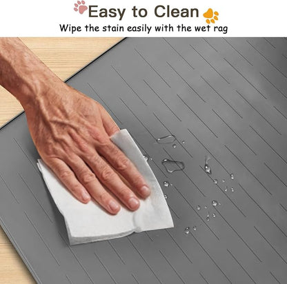 Largest Dog Food Mat, 39.5"x29.5" Silicone Dog and Cat Mat for Food and Water Bowls, Thinken Waterproof Non-Slip XXXL Pet Feeding Mat for Floors (Brown)