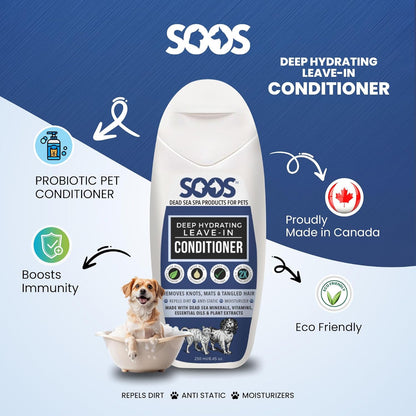 Soos Pets Deep Hydrating Leave-in Conditioner for Dogs and Cats | Natural Dead Sea Minerals & Vitamins | Skin Moisturizer, Polish Deeply, Enhance Coat Shine & Softness - 250ml