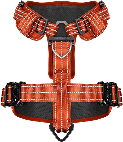 ICEFANG Dog Halter Harness with Metal Buckles,Dog Strap Vest for Large Dogs | Control Handle,Summer-Cooling,Reflective,Front Hook,Adjustable,Soft Padded,No Pull,Orange,Large
