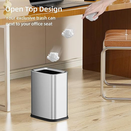 2.6 Gal Stainless Steel Bathroom Trash Can, Metal Waste Baskets