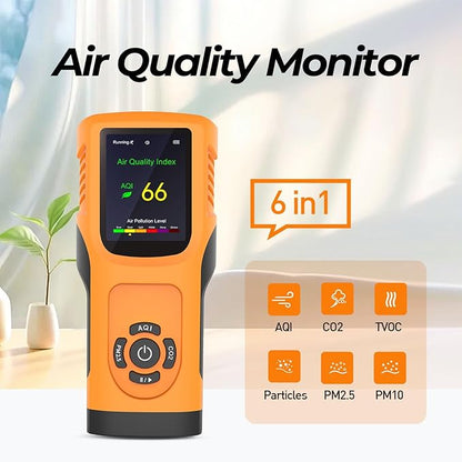 Portable 6-in-1 Air Quality Monitor Indoor Air Quality Tester Air Quality Meter