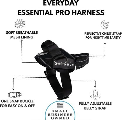 ShawnCo Essential Pro Dog Harness, No-Pull Pet Vest with 3 Leash Clips and Removable, Reflective Side Patches, Adjustable and Padded Harness for Small, Medium and Large Dogs (Midnight, M)