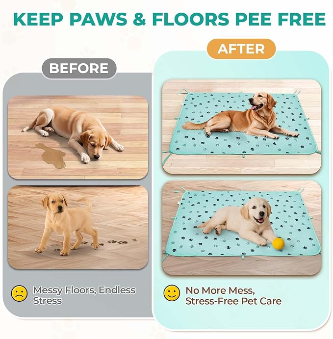 Fostanfly Washable Pee Pads for Dogs, 2 Pack Large 36"x48" Ultra-Absorbent and Leak-Proof Non-Slip Reusable Potty Training Pads for Dogs, Cats, Puppy, Potty of Add 8 Lanyards, Green