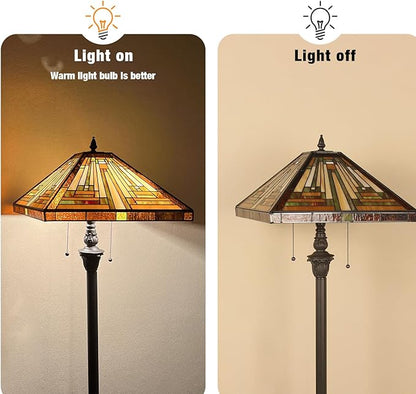Capulina Tiffany Lamp Stained Glass Floor Lamp 2-Light 16X16X63 Inches Amber Brown Mission Antique Tiffany Style Standing Reading Lamp for Living Room Bedroom Home Office