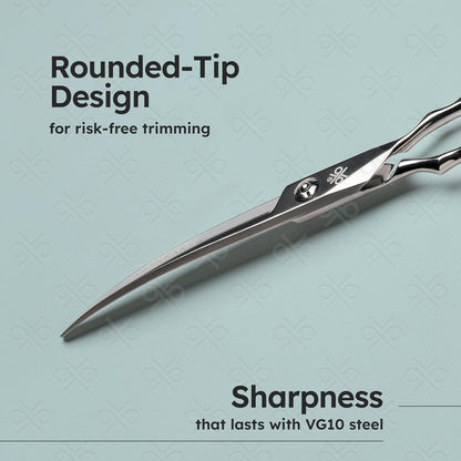 7” Curved Dog Grooming Scissors｜VG10 Japanese Steel Professional Pet Grooming Shears for Cats & Dogs｜Face, Paws, Ears & Tail Precision Trimming｜Lightweight Ergonomic Handcrafted Design｜K9 Shears