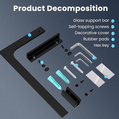 Shower Glass Support Bar, Both Sides Available, Frameless Bathroom Glass Clamp