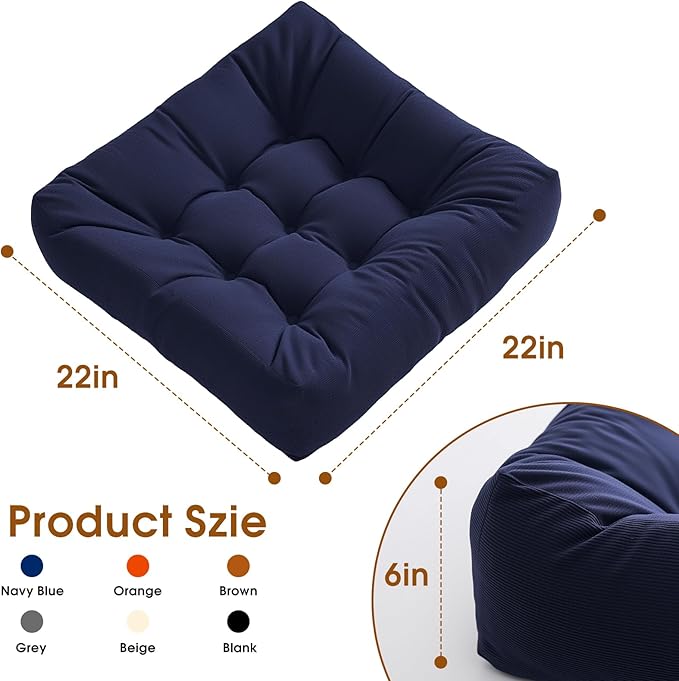 Tikuns Floor Pillow, Large Cushions (2, Navy, 22x22x6 Inch)