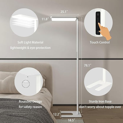 LED Floor Lamp 78ines Tall Floor Lamp 80W White Mordern Office Standing Lights Eye-Care Reading Lamps for Living Room Study Bedroom 4000K Daylight