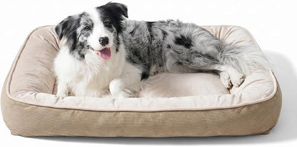 FAIRYPET Deluxe Plush Dog Beds for Medium to Large Dogs, 3D Crimped Siliconized Hollow Fiber Fill，Soft Breathable，Washable Dog Bed, Plush Faux Fur & Corduroy,Durable Pet Bed with Anti-Slip Bottom