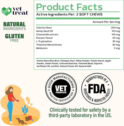 Hemp Calming Chews for Dogs - Dog Calming Chews - Anxiety Relief Treats with Melatonin - Advanced Stress Relief, Separation Aid, Barking, Thunder, Fireworks, Travel - Made in USA - 120 Soft Chews