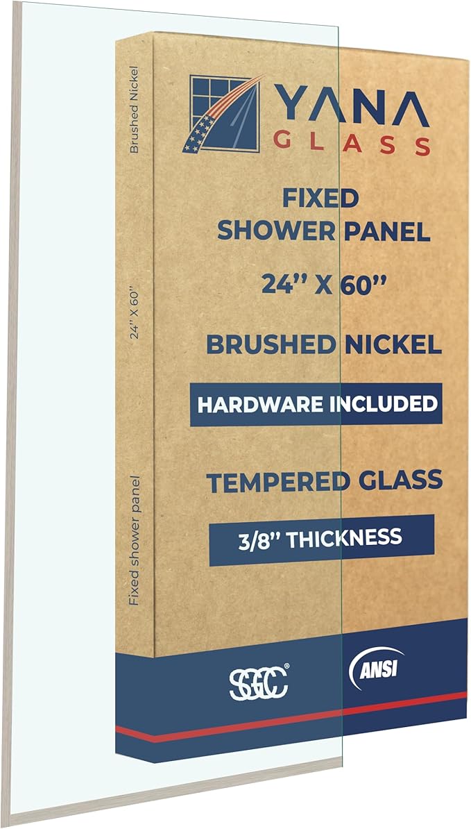 Yana Frameless Shower Door Screen, Fixed Shower Door Panels 3/8" Thick Tempered