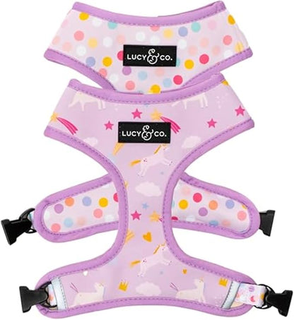 Lucy & Co. Reversible Dog Harness - Water-Repellent Neoprene, Dual-Print Design, Easy Swap Style, Adjustable Comfort Fit - Making Magic Reversible Harness - X-Small
